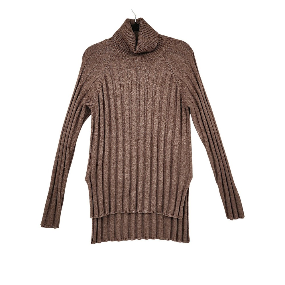 Sanctuary Turtleneck Sweater XS Wom Brown Ribbed Knit Hi Low Side Slit Pullover